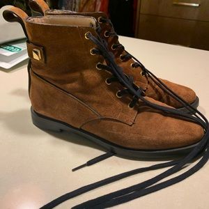 Stuart Weitzman Lace up Brown suede biker boots 6